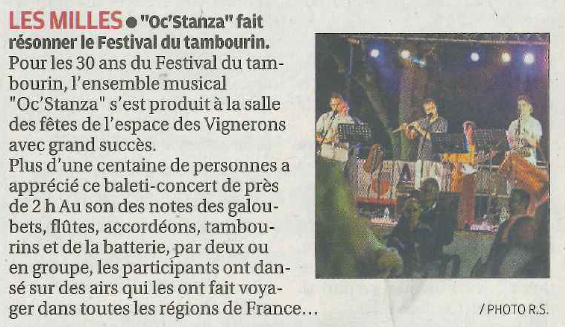 Article La Provence 11 avril 2016 - Oc Stanza Festival du Tambourin