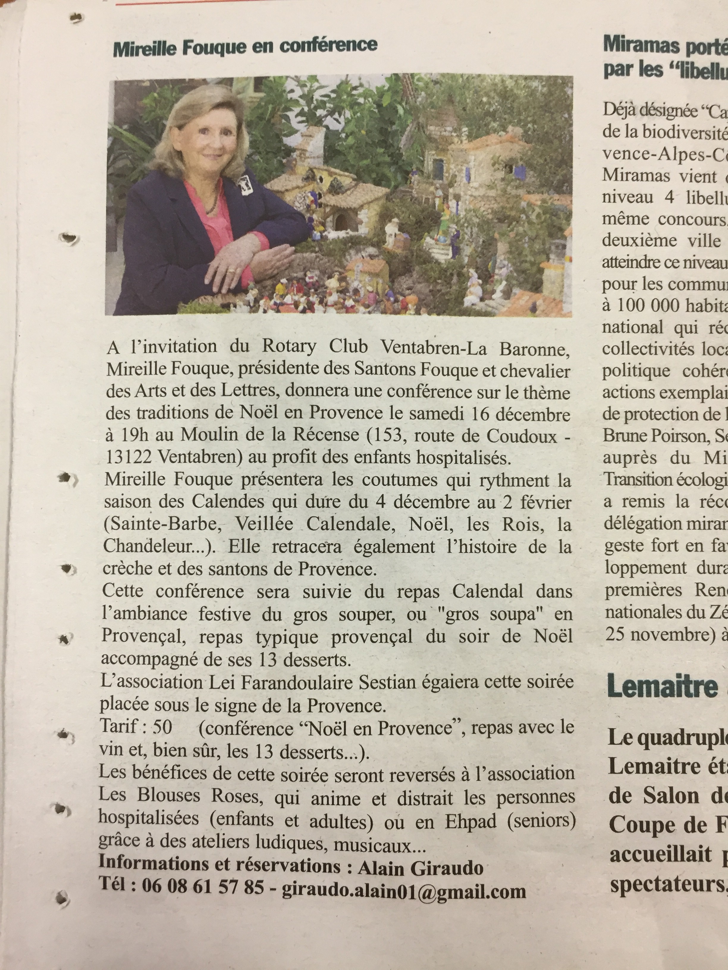 Article La Provence - Animation Calendale Rotary Club Ventabren 2017